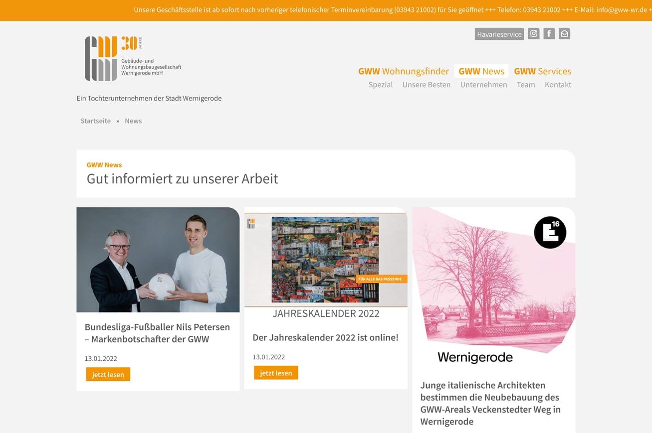 Webdesign · Gebäude- und Wohnungsbaugesellschaft Wernigerode mbH
